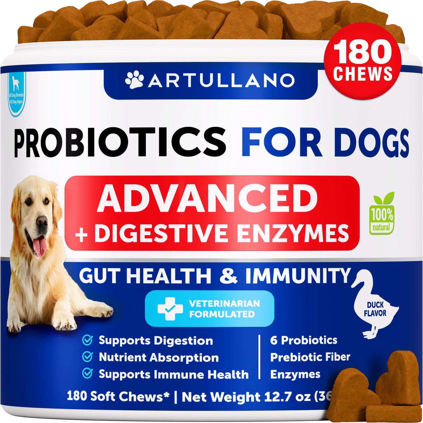 Probiotics for Dogs - Support Gut Health, Itchy Skin, Allergies, Immunity, Yeast Balance - Dog Probiotics and Digestive Enzymes with Prebiotics - Reduce Diarrhea, Gas - 120 Probiotic Chews for Dogs