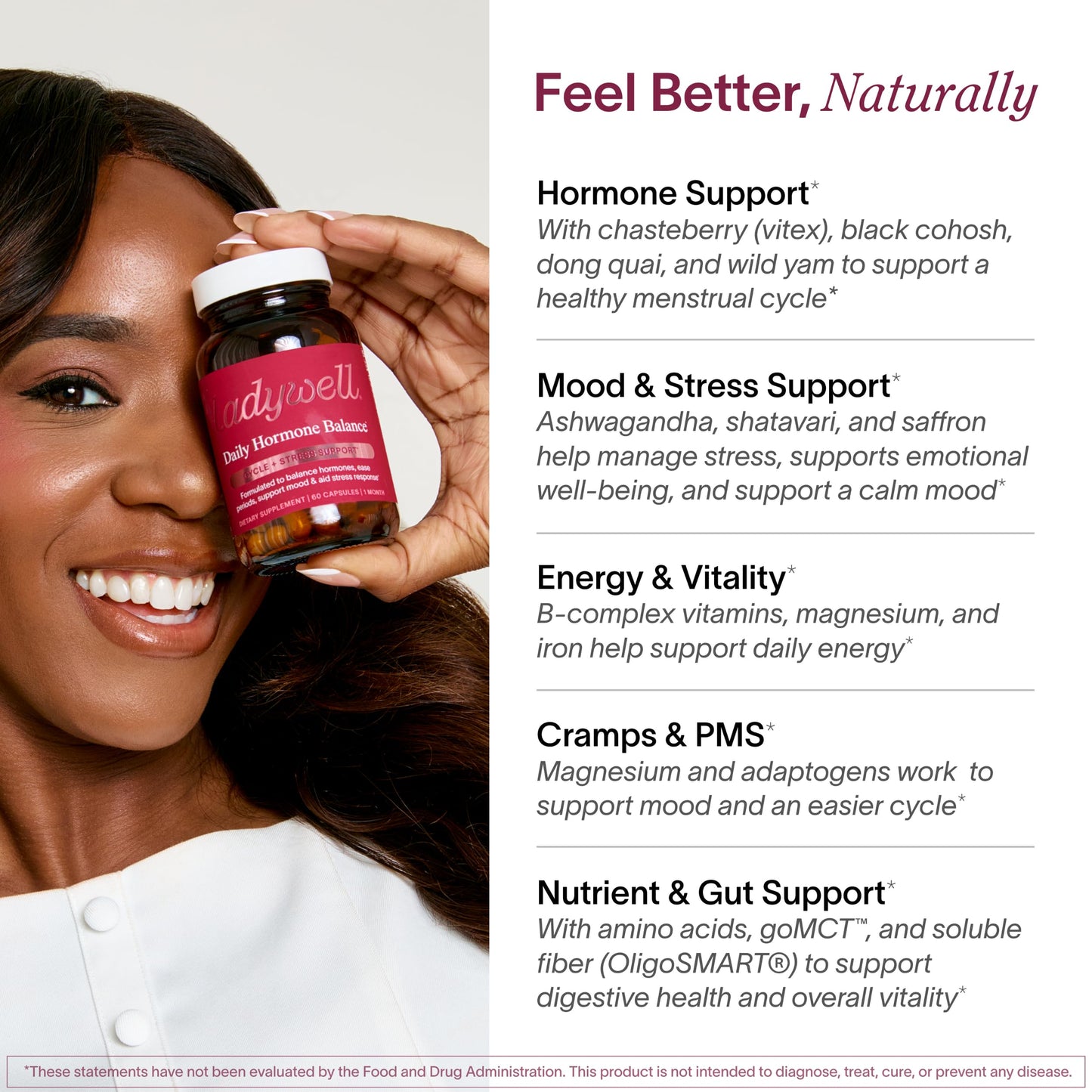 Ladywell Daily Hormone Balance Capsules | Natural Cycle Support for Women | Supports Mood, Bloating, Cramps, Skin Health & Cravings | with Chasteberry, B Vitamins, Ashwagandha, Saffron & More | 60 Ct Ladywell buy supplements Au