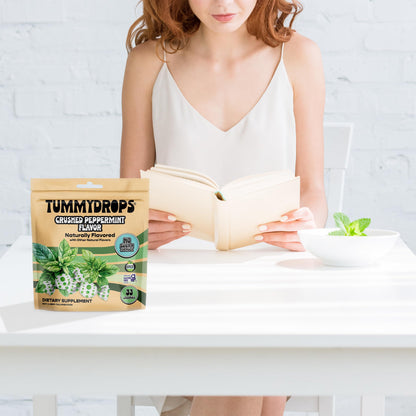 tummy drops No Sugar Crushed Peppermint Flavor, Gluten Free & Vegan, 33 Individually Wrapped Pure Peppermint Oil Lozenges Made with Organic Monkfruit