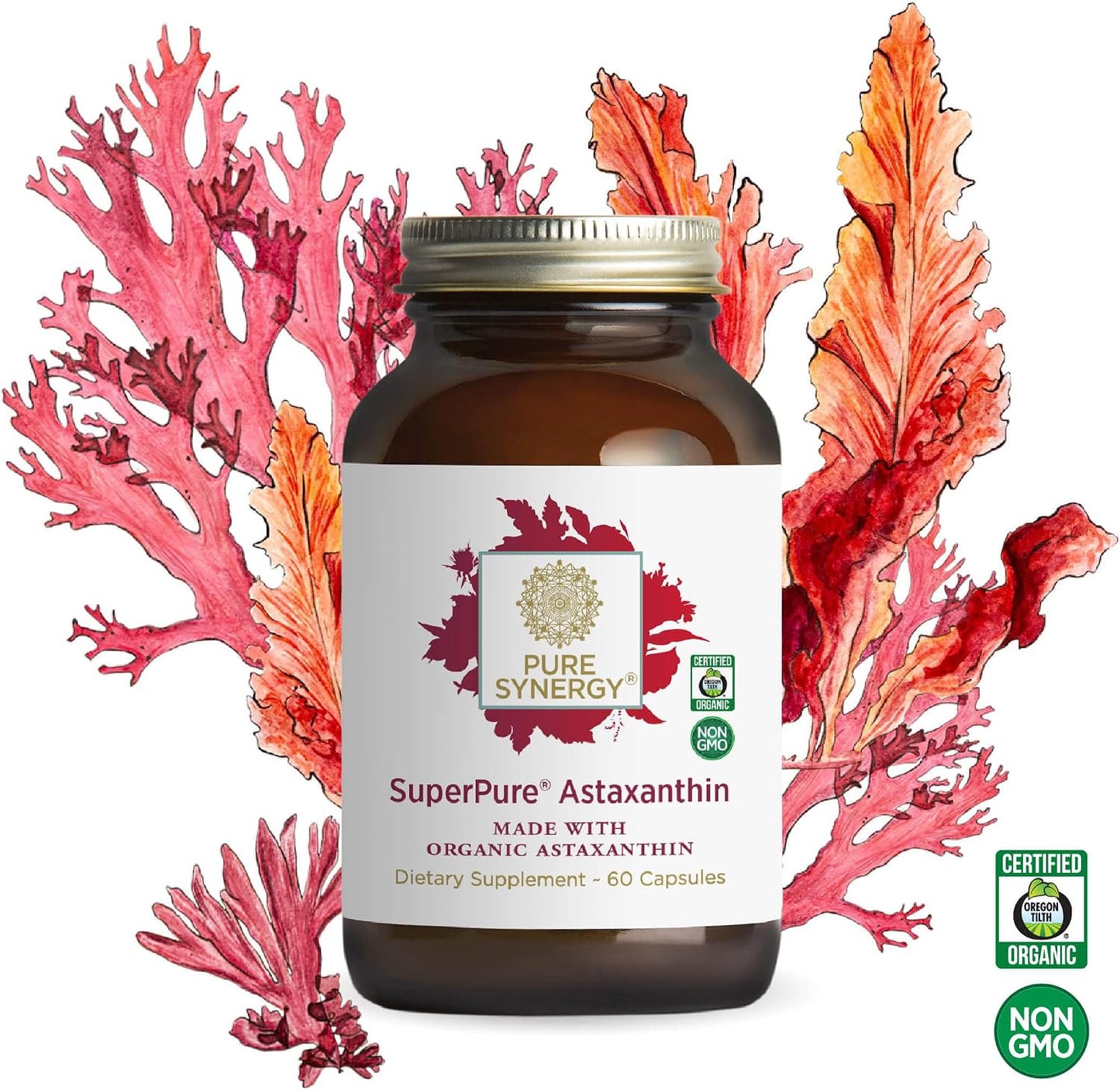 PURE SYNERGY SuperPure Astaxanthin Extract | Organic Astaxanthin from Algae with Sunflower Lecithin | Antioxidant Support for Skin and Eye Health (60 Capsules)