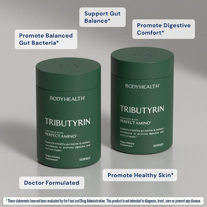 BodyHealth Tributyrin 200mg - Tri-Butyrin Supplement for Gut Health Support, Digestive Comfort, Microbiome Balance & Immune Support* - 60 Capsules