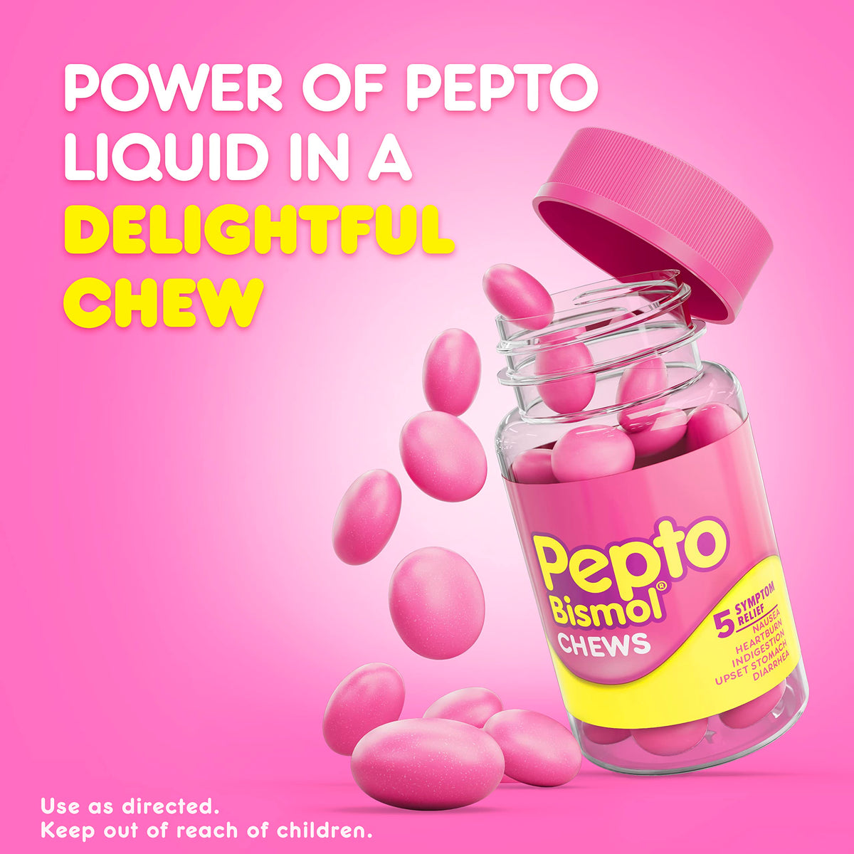 Pepto Bismol Chews, Upset Stomach Relief, Nausea Relief, Heartburn Relief, Indigestion Relief, Anti Diarrhea Medication for Adults - 5 Symptom Fast Relief, 72 Chewable Tablets (3x24 ct) Pepto Bismol buy supplements Au