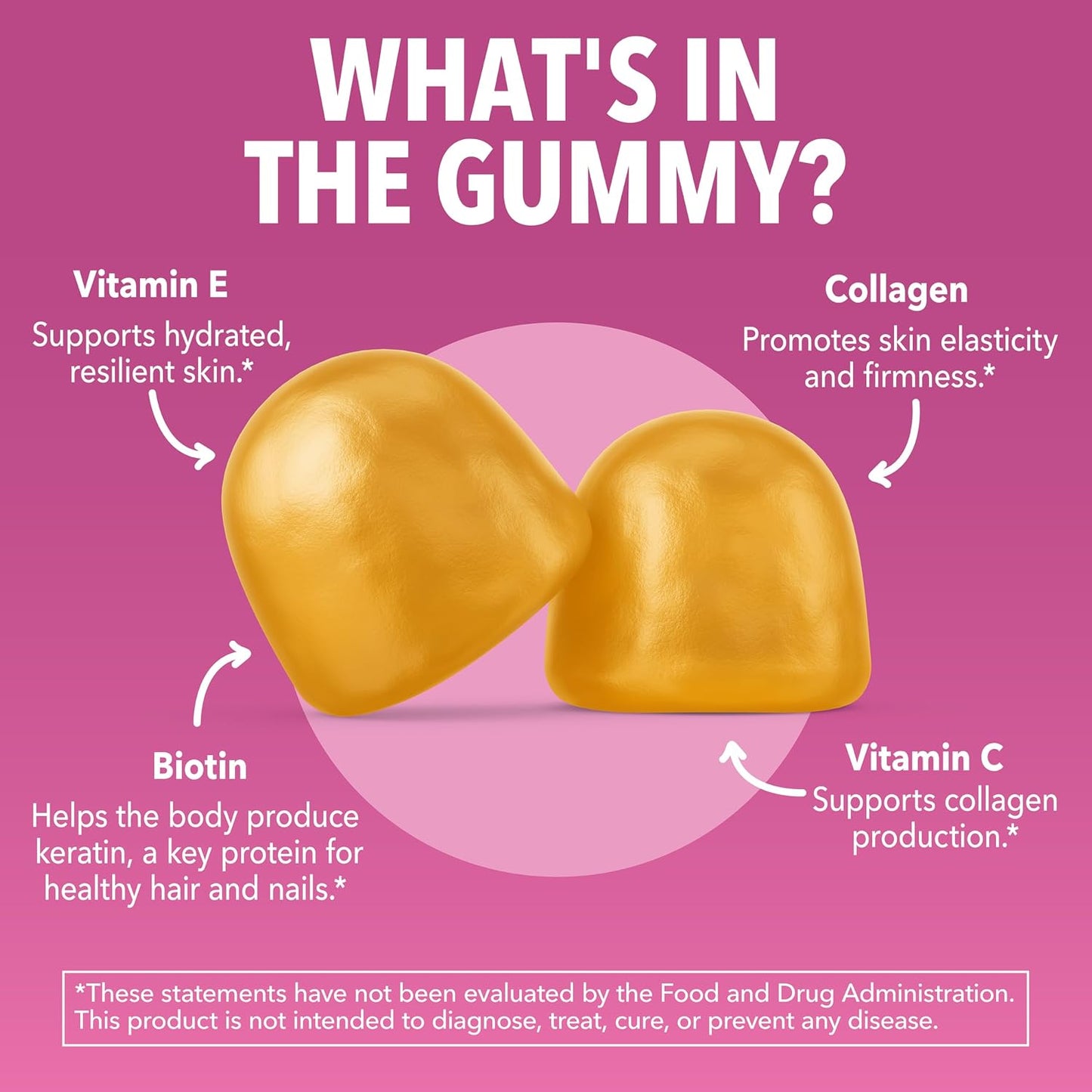 Collagen Gummies With 2500 mcg Biotin, Hair Skin & Nail Support, Lemon | For Women & Men with Biotin, Zinc, Vitamin C & E, Hydrolyzed Collagen, Lemon Flavor, 30 Servings, Hair, Skin & Nail Support