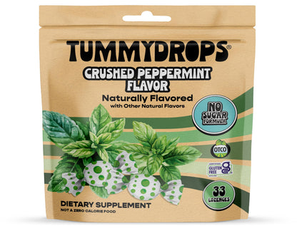 tummy drops No Sugar Crushed Peppermint Flavor, Gluten Free & Vegan, 33 Individually Wrapped Pure Peppermint Oil Lozenges Made with Organic Monkfruit