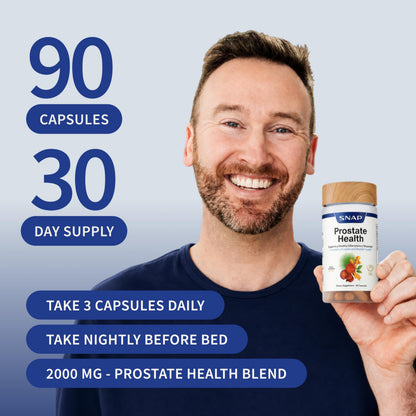 Snap Supplements Prostate Health Supplements for Men, 90 Vegan Capsules | Supports Urinary Tone and Healthy DHT Balance, Saw Palmetto for Men, Stinging Nettle, Beta-Sitosterol, Non-GMO, Gluten-Free