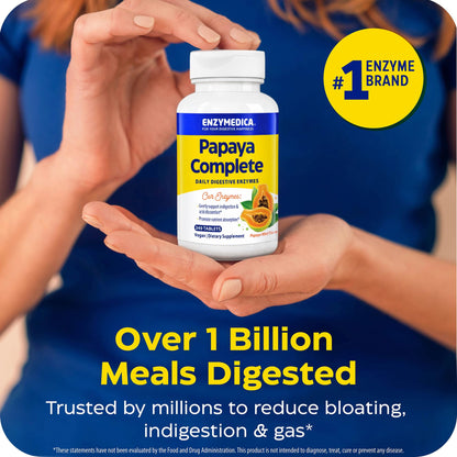 Enzymedica Papaya Complete - Papaya Enzymes Chewable, Digestive Enzyme Supplement for Women and Men, Digestion & Gut Health Support, High Potency Bromelain & Papain, Vegan, Gluten Free - 120 Tablets