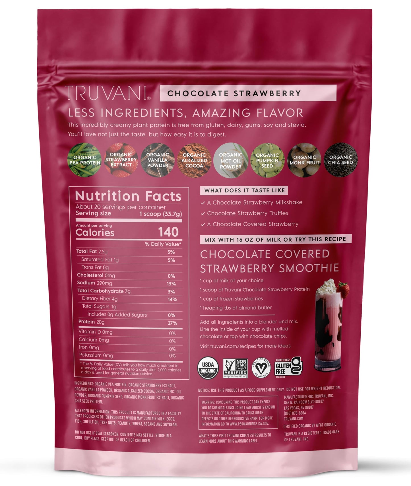Truvani Organic Plant Based Protein Powder | Vanilla | 18 Servings | Vegan | 20g Pea Protein | Keto | Gluten & Dairy Free | Low Carb | No Added Sugar