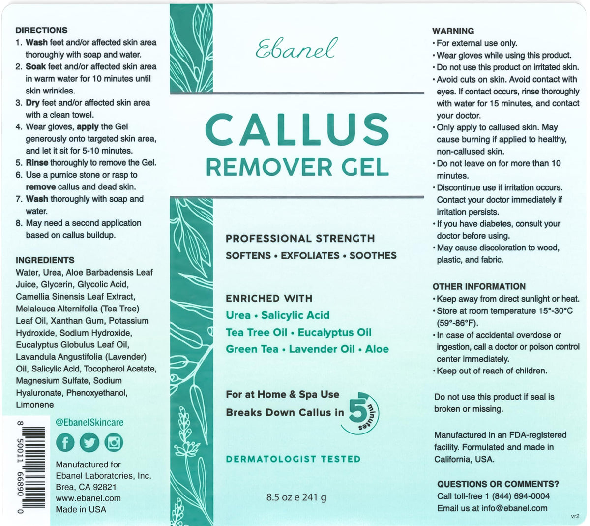 Ebanel Set of Professional Callus Remover for Feet, and Urea Cream 40% Plus Salicylic Acid 2%, Heel Foot Callus Remover Gel Exfoliator Dead Skin Cuticle Removal Toenail Softener Keratolytic Pedicure