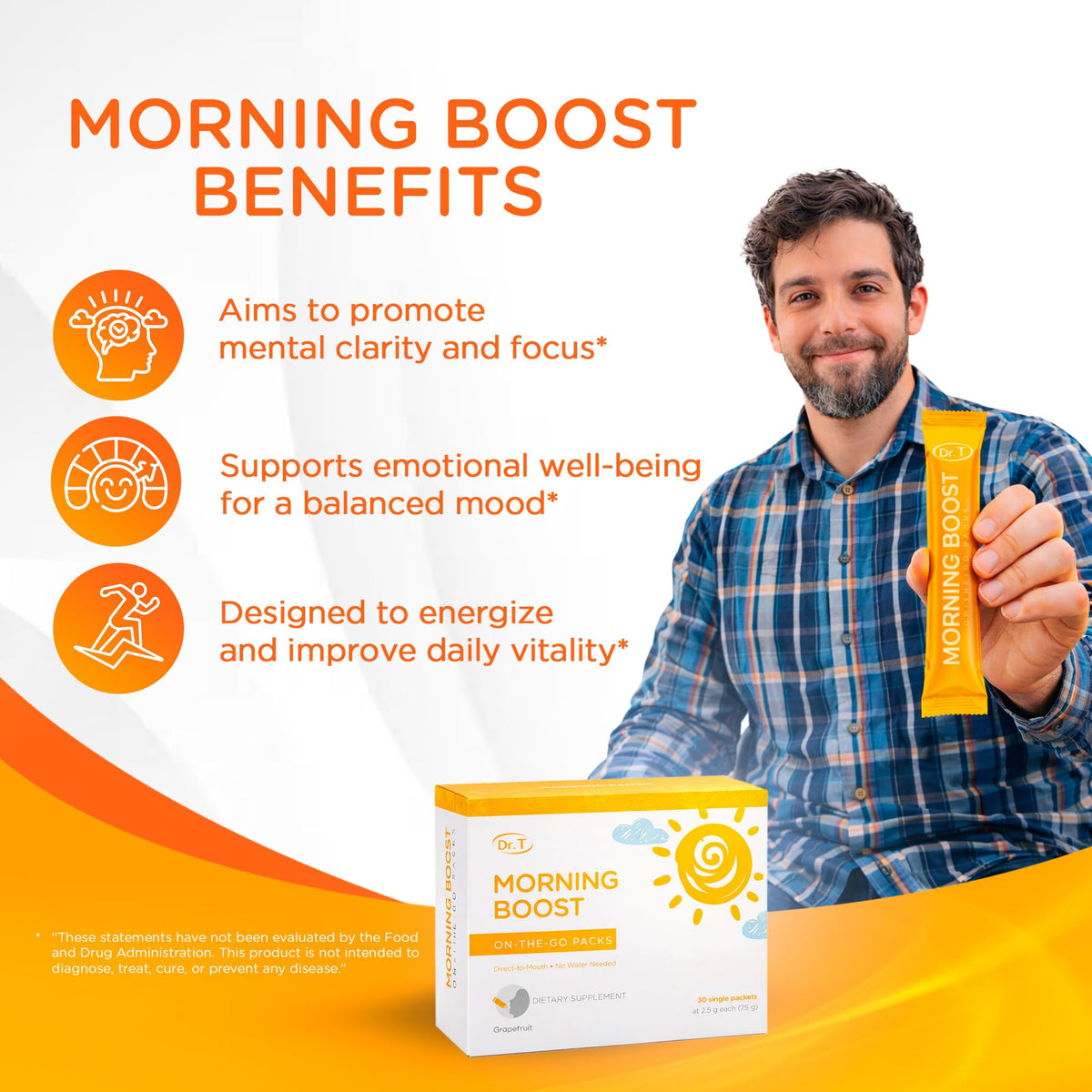 Dr. T On-the-go Packs – Morning Boost Formula – No Water Needed, Direct-to-Mouth – with Vitamins C, B6, B12 & Camu-Camu Extract – Supports Focus, Energy & Well-Being – Grapefruit, 30 Packs Dr. T buy supplements Au