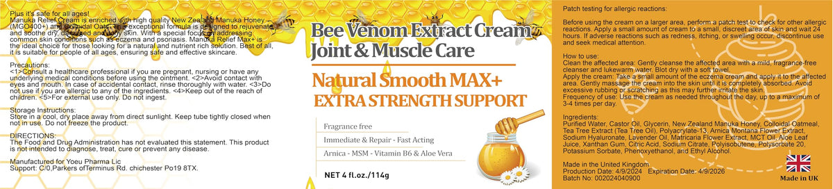 YOKOBBYES Pure Bee Venom Joint, Muscle & Bone Cream, Instant Relief, Back, Neck, Hand, Feet, Knee, Muscle, Shoulder, Ankle, Foot Discomfort, for Adults and The Elderly, YOKOBBYESBuy Supplements Australia