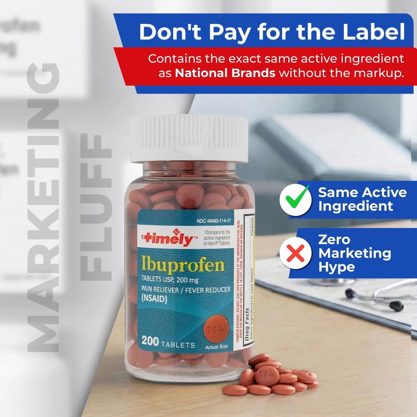 TIME-Cap Labs 200 Tablets Ibuprofen 200mg Coated - Pain Reliever & Fever Reducer (NSAID) for Adults, Helps with Headache, Back Pain, Muscle Aches, Toothaches, Menstrual Cramps & Minor Arthritis Pain TIME-CAP LABS, INC.Buy Supplements Australia