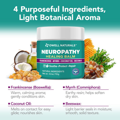 OWELL NATURALS Neuropathy Healing Balm, Fast Acting, with Frankincense, Myrrh, Coconut Oil & Beeswax, Natural Ingredients – Soothe, Protect & Repair, 4 oz (Pack of 1) Owell NaturalsBuy Supplements Australia
