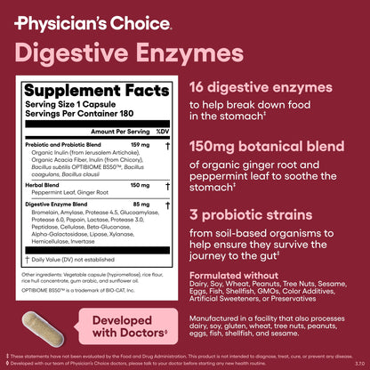 Physician's CHOICE Advanced Gut Health Bundle: 60 Billion Probiotics 30ct + Digestive Enzymes 60ct for Digestive, Gut, and Immune Health Supports Occasional Constipation, Diarrhea, Gas, and Bloating