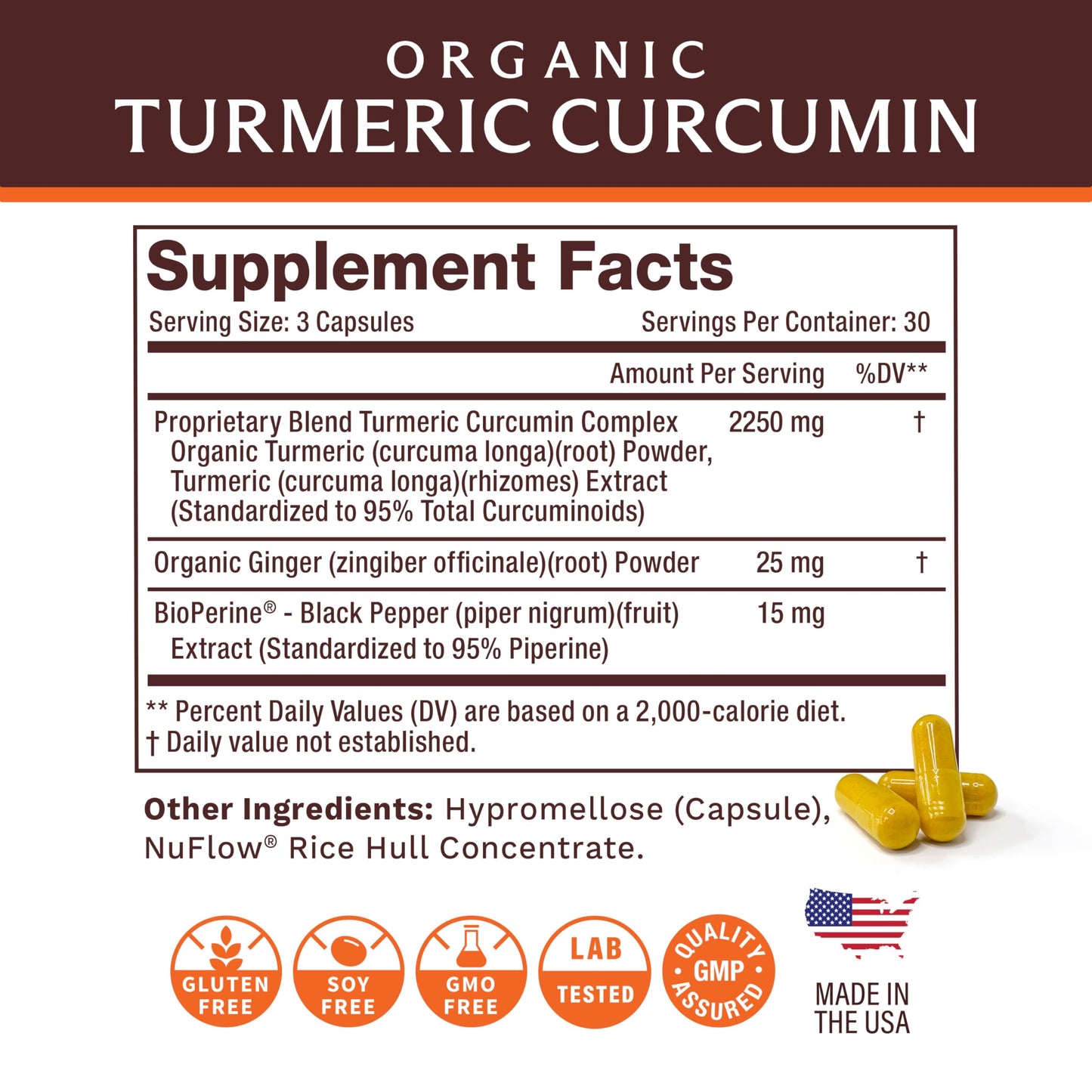 Life's Fortune Organic Turmeric Curcumin with Black Pepper and Ginger, Enhanced Absorption, Extra Strength Supplement, Joint & Immune Support, Non-GMO, 180 Cap - 2250mg