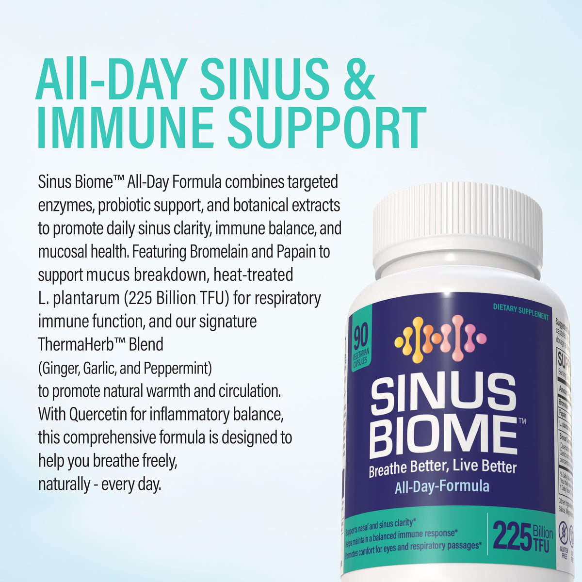 NANOWELL Sinus Biome All-Day Formula Dietary Supplement, 90 Vegetarian Capsules, 225 Billion TFU for Nasal, Sinus, Respiratory Support NANOWELLBuy Supplements Australia