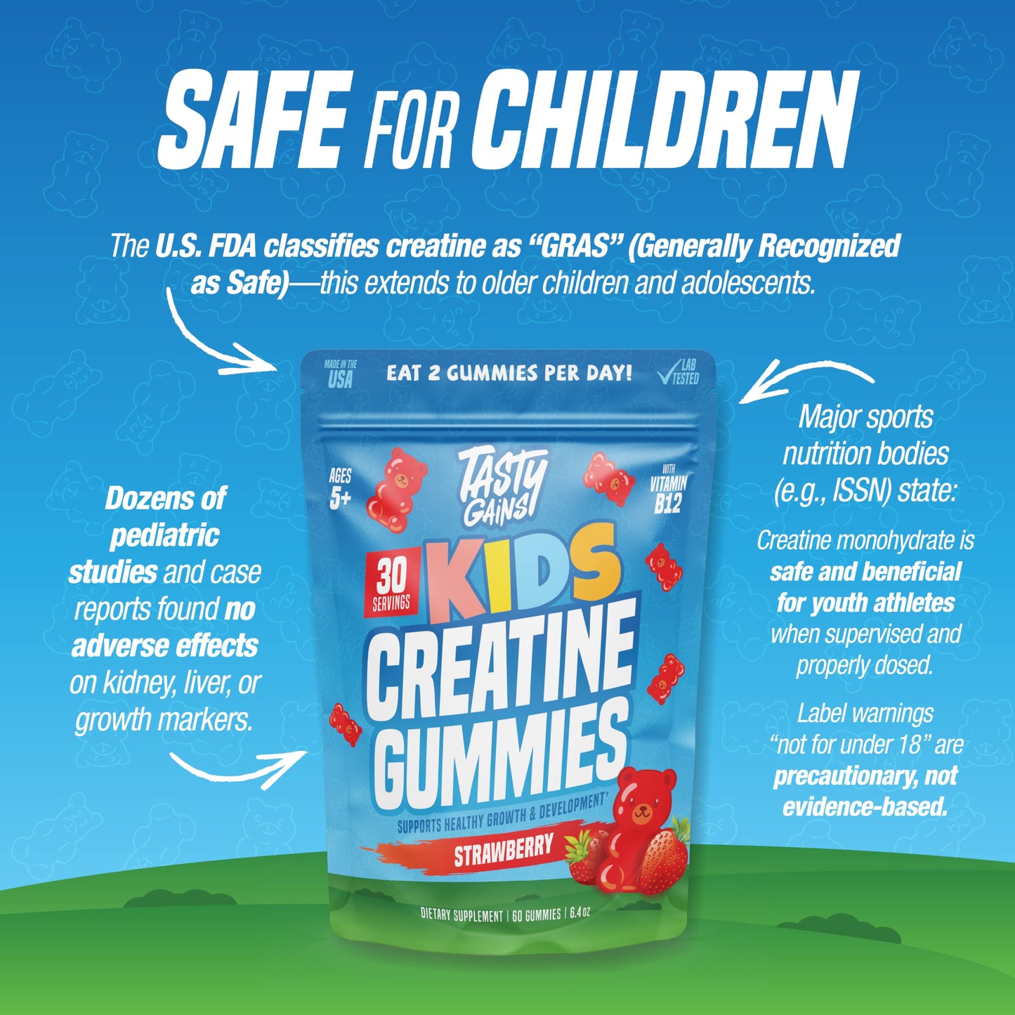 TASTY GAINS Kids & Teen Creatine Gummies with Vitamin B12 for Growth Support, Easy Chew Daily Supplement, Gummy Vitamins for Kids and Teens, Ages 5+ TASTY GAINS buy supplements Au