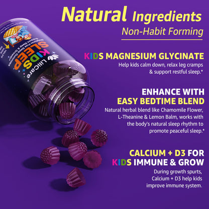 LILICARE Kids Sleep Gummies - Magnesium Glycinate Gummies, Melatonin Free Sleep Aid | Magnesium, Calcium, D3, B6, L Theanine | Kid Melatonin Alternative for Restful Sleep (Pack of 2) LILICAREBuy Supplements Australia