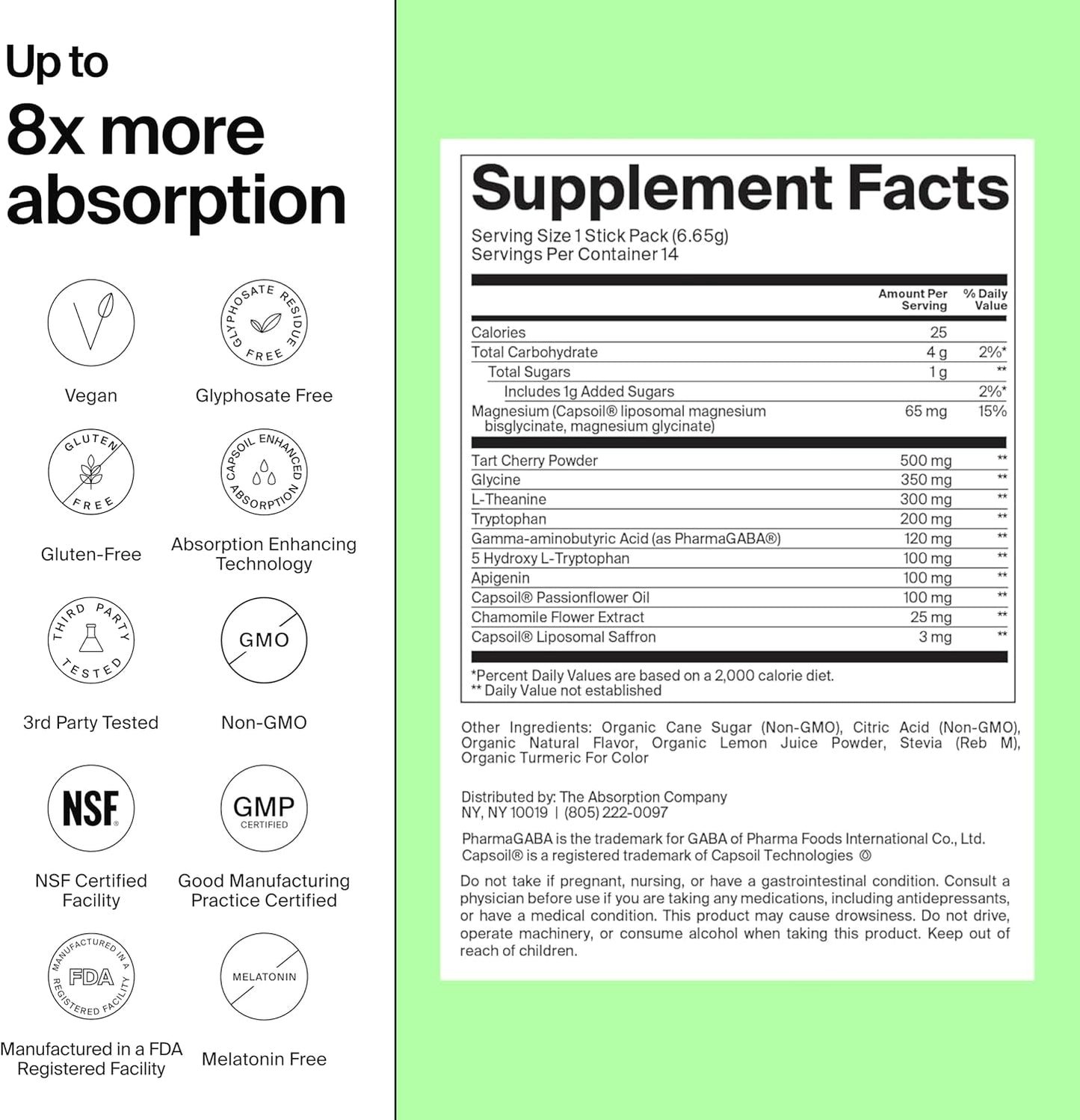 The Absorption Company Sleep Aid Powder - Calming Drink Mix Packets - 7PK