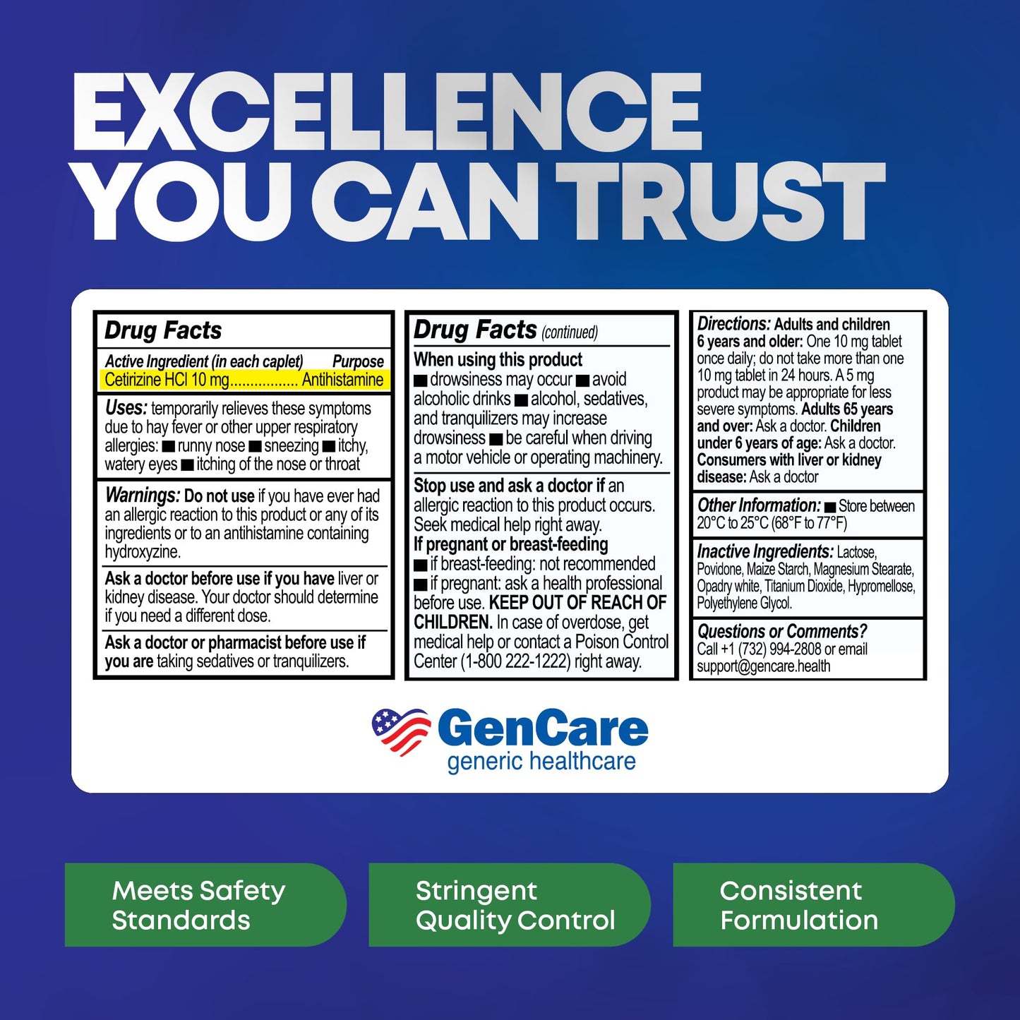 GenCare - Cetirizine HCL 10 mg (200 Caplets) - 24 Hour Allergy Relief Pills - Non Drowsy Generic OTC Allergy Medication - Antihistamine Medicine for Sneezing, Runny Nose & Itchy Eyes - Generic Zyrtec GenCare buy supplements Au