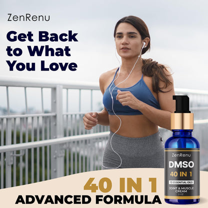 Zenrenu DMSO Cream 99.995% Pure Pharmaceutical Grade - 40-in-1 Advanced Formula -12 Essential Oils, Arnica, Aloe Vera, MSM - Fast-Absorbing Cream – 2 oz Glass Pump Bottle – Made in USA ZenrenuBuy Supplements Australia