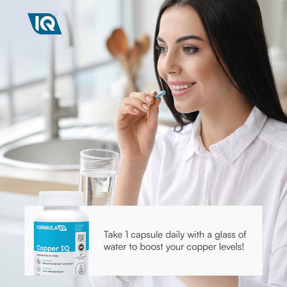 Formula IQ - Copper IQ - High Absorption Albion Bisglycinate Mineral for Energy Production & Iron Metabolism Support, Chelated Supplement, 60 Veggie Capsules