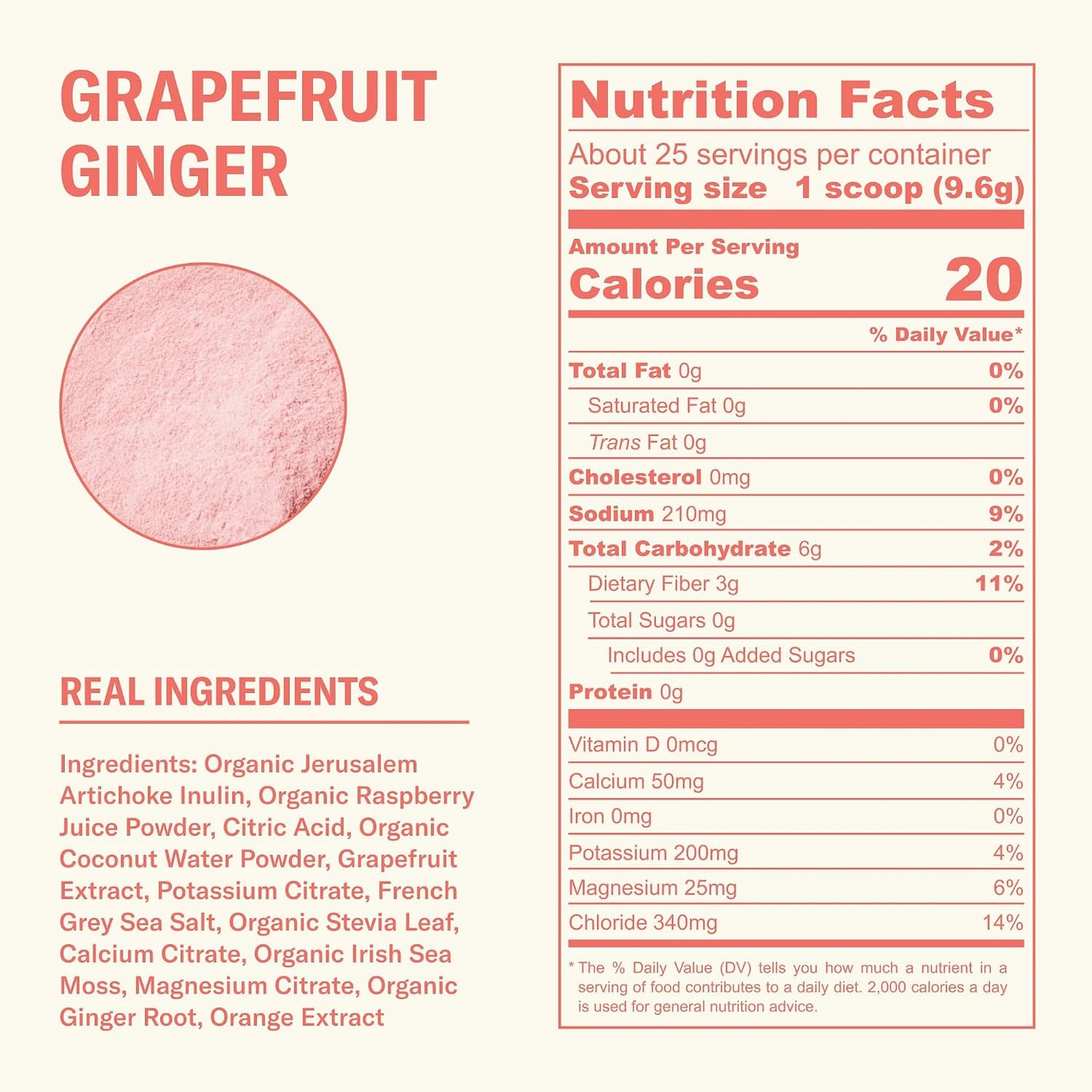 Ballerina Farm Farmer Hydrate Grapefruit Ginger Electrolytes Powder | Organic Coconut Water, Irish Sea Moss, French Sea Salt, No Added Sugar, Prebiotic Fiber, 25 Servings