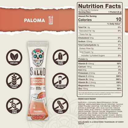 Salud 2-Pack | 2-in-1 Hydration + Immunity (Paloma) & Hydration + Immunity (Cucumber Lime) – 15 Servings Each, Agua Fresca Drink Mix, Non-GMO, Gluten Free, Vegan, Low Calorie, 1g of Sugar