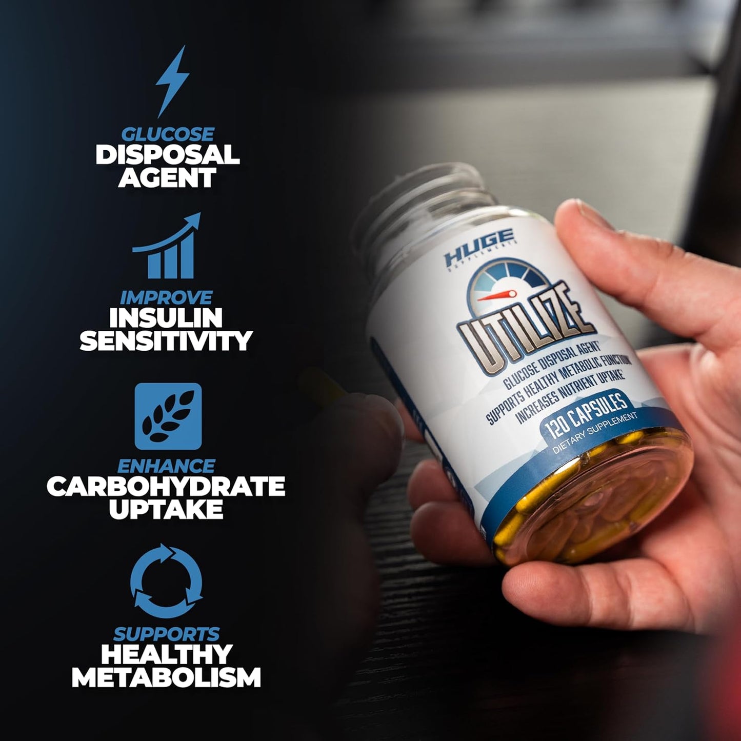 Utilize Glucose Disposal Agent (GDA), Carb Blocker & Nutrient Partitioner, Support Healthy Metabolic Function with 1.5g Berberine, 500mg Bitter Melon, 125mg Cinnamon & More (120 Capsules)