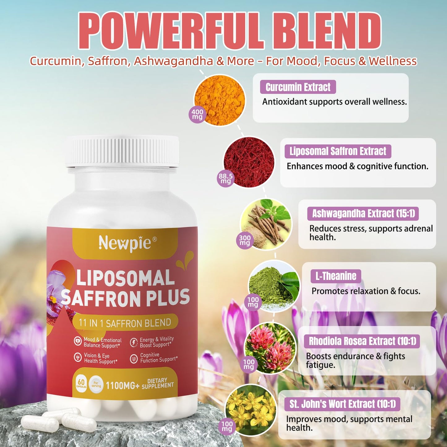 Newpie Saffron Supplements - 100% Pure Saffron Extract Capsules - Natural Mood Enhancer, Supports Eye & Heart Health, Boosts Energy - Premium Supplement for Women & Men（60 Servings (2) Newpie buy supplements Au
