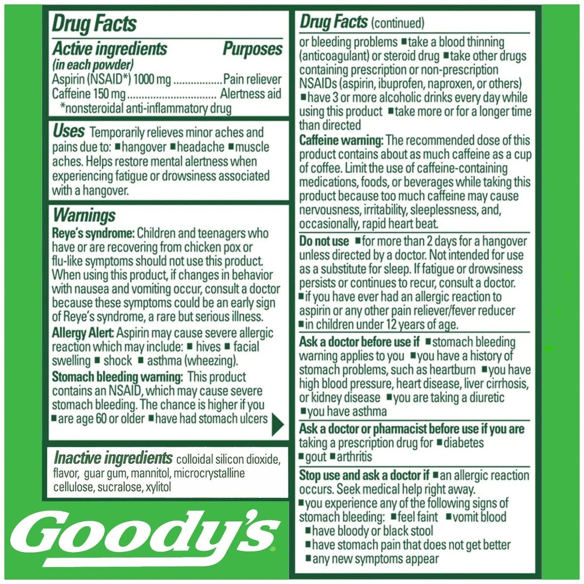 Goody's Hangover Relief Powder, Dual Action Fast Headache Pain Relief with Aspirin and Caffeine, Berry Citrus Flavor, 4 Powder Sticks, 6 Pack Goody'sBuy Supplements Australia
