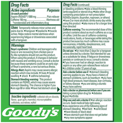 Goody's Hangover Relief Powder, Dual Action Fast Headache Pain Relief with Aspirin and Caffeine, Berry Citrus Flavor, 4 Powder Sticks, 6 Pack Goody'sBuy Supplements Australia