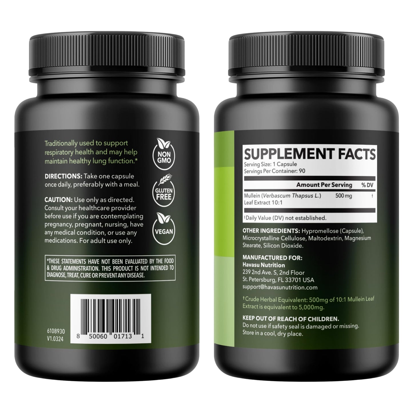 500mg Mullein Extract for Lung Support and Respiratory Health, 30 Count | Mullein Leaf Capsules for Respiratory Health, Vegan, Non-GMO Herbal Supplement for Overall Daily Wellness, 1 Month Supply