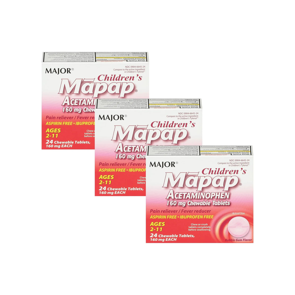 MAJOR Children’s Mapap Acetaminophen 160 mg Chewable Tablets - Pain Reliever/Fever Reducer - Aspirin Free - Ibuprofen Free - for Ages 2 to 11-24 Count (3 Pack) MAJORBuy Supplements Australia