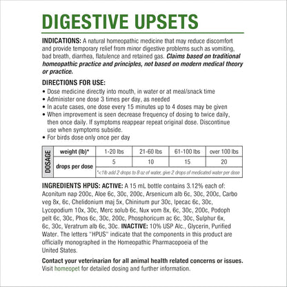 HomeoPet Digestive Upsets, Supplement for Dogs and Cats, 15 Milliliters | Natural digestive support for cats, dogs, and other pets, safe homeopathic formula, liquid drops suitable for daily use