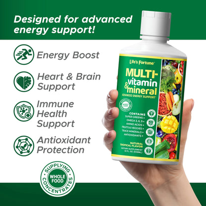 Life’s Fortune Liquid Multivitamin for Adults and Seniors – Fast Absorption Vitamins and Minerals with 90+ Nutrients for Energy and Immune Support – Easy to Digest, Sugar Free, Tropical Flavor, 32 oz