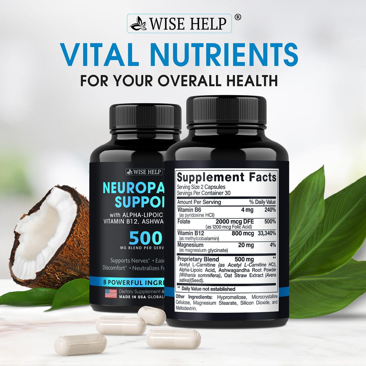 Neuropathy Support Natural Nerve Discomfort Relief - Made in USA - Nerve Antioxidant for Trigeminal Neuralgia, Diabetic & Peripheral Neuropathy - Hands, Neck, Feet & Toes Treatment Formula - Pack of 2 WISEHELPBuy Supplements Australia