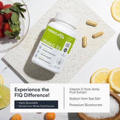 Formula IQ - Whole C IQ - Natural Vitamin C Supplements with Amla Fruit Extract - Iron, Energy, & Immune Support from Whole Food Sources - High Absorption Vitamin C Capsules - 90 Capsules