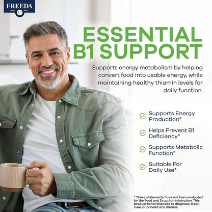 Freeda Vitamin B1 Thiamine 100mg - Supports Energy Metabolism, Nervous System Health - Kosher, Vegan, Gluten Free - Thiamin HCl 100 mg Vitamin B 1 - Pure Vit B1 Vitamin Thiamine B1 Supplement (100 Ct) | Energy Metabolism & Nervous System Health Support –