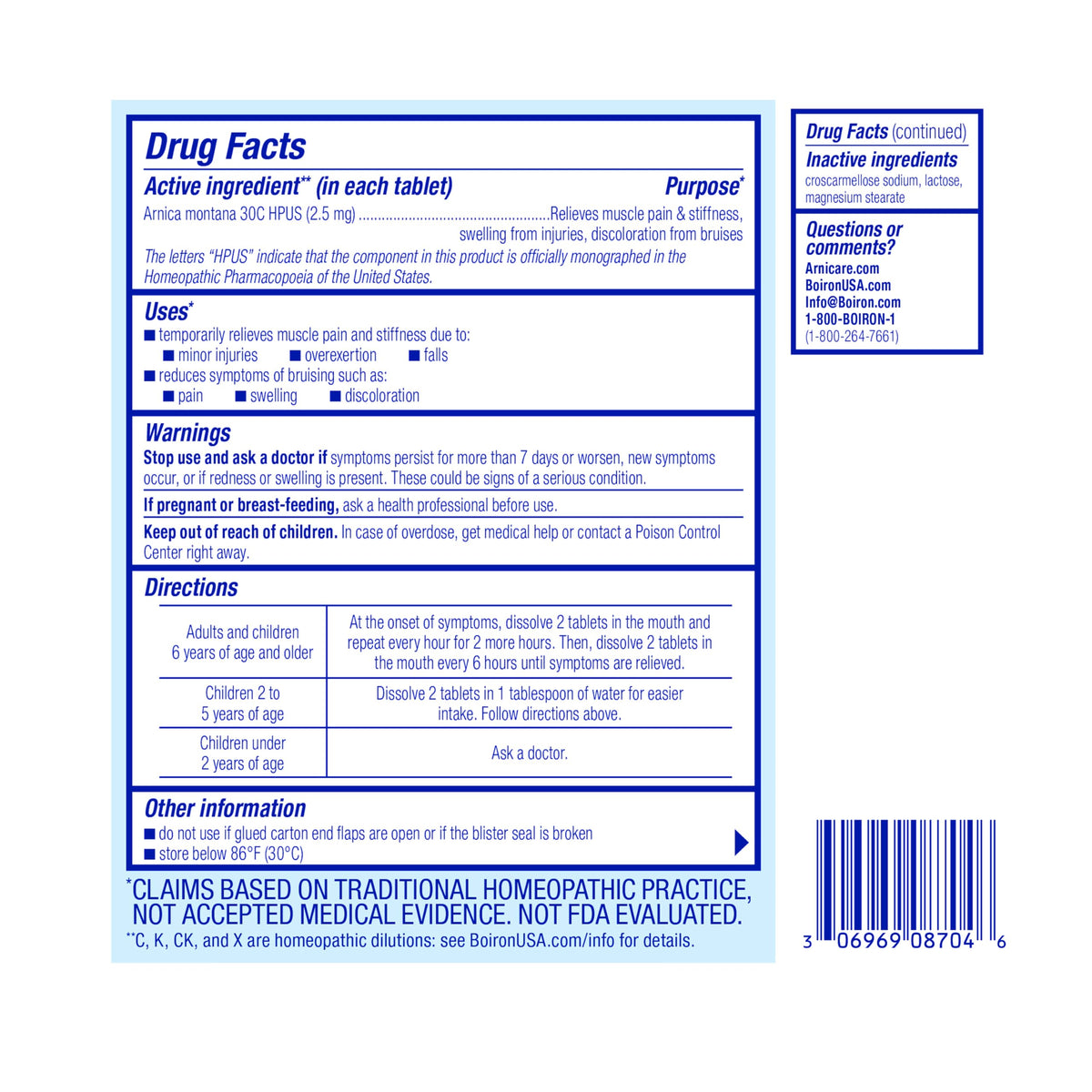 Boiron Arnica 30C Tablets for Pain Relief from Muscle Pain, Joint Soreness, Swelling from Injury or Bruises - 60 Count BoironBuy Supplements Australia