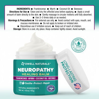 Owell Naturals Neuropathy Balm for Feet, Muscles & Joints – Long Lasting Comfort Formula with Frankincense, Myrrh, Coconut Oil, Beeswax – Fast Absorbing Botanical Skin Care, 2 oz Owell NaturalsBuy Supplements Australia