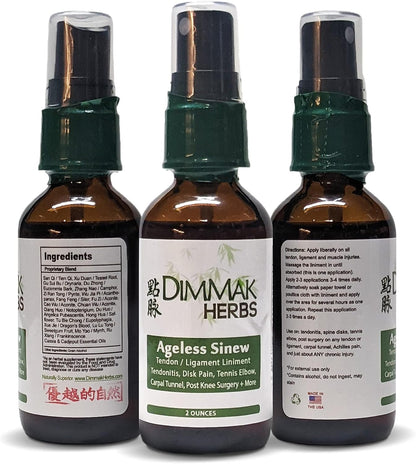 Dimmak Herbs Ageless Sinew Liniment- Deep-Penetrating Herbal Spray for Tendons, Tennis Elbow & Ligament Recovery- Authentic TCM Formula for Chronic & Stubborn Injuries- Non-Greasy, Fast-Drying (2oz)