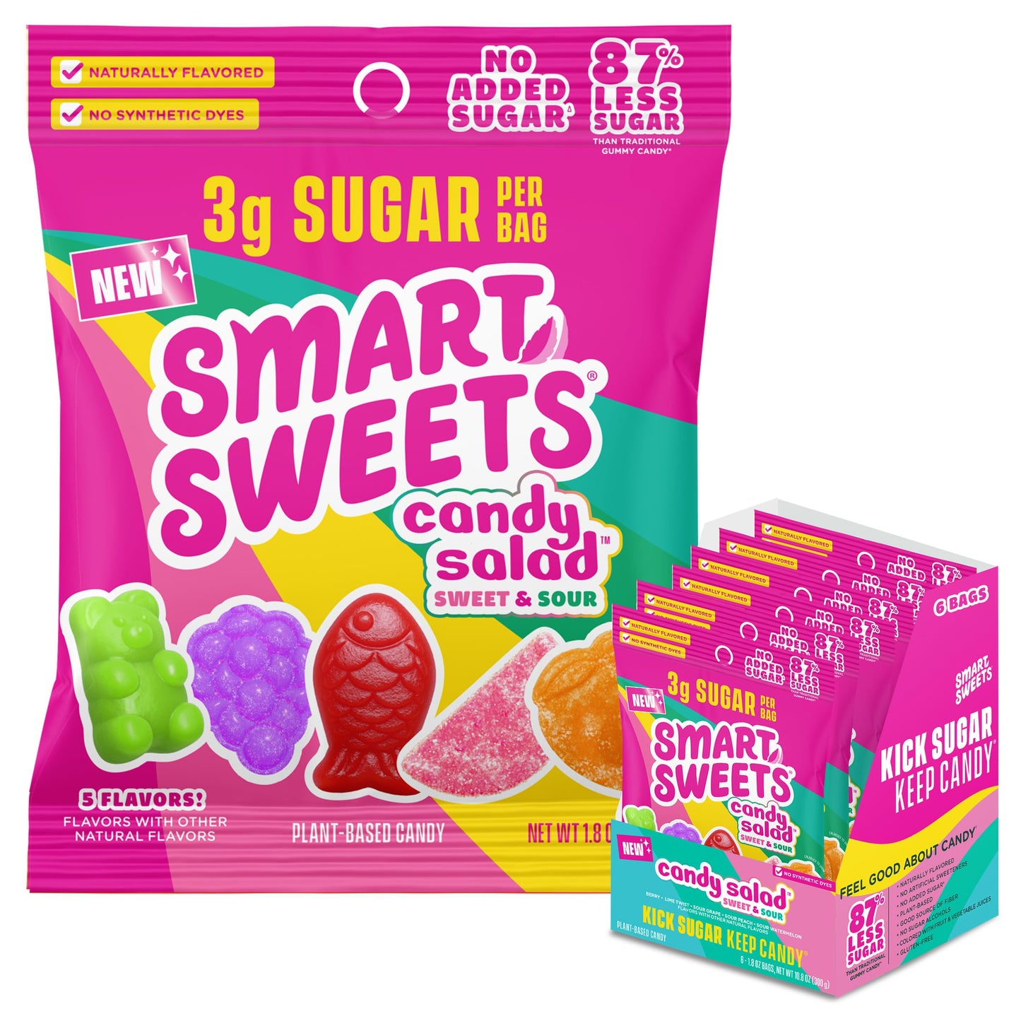 SmartSweets Sweet Fish, Low Sugar Gummy Candy (3g), Low Calorie (130), Gluten-Free -1.8oz (Pack of 6) Packaging may vary | Gluten Free, Plant Based, Healthy Snacks For Adults & Kids, Fiber Candy, Fun Chewy Berry Flavored Gummies, Healthy Candy