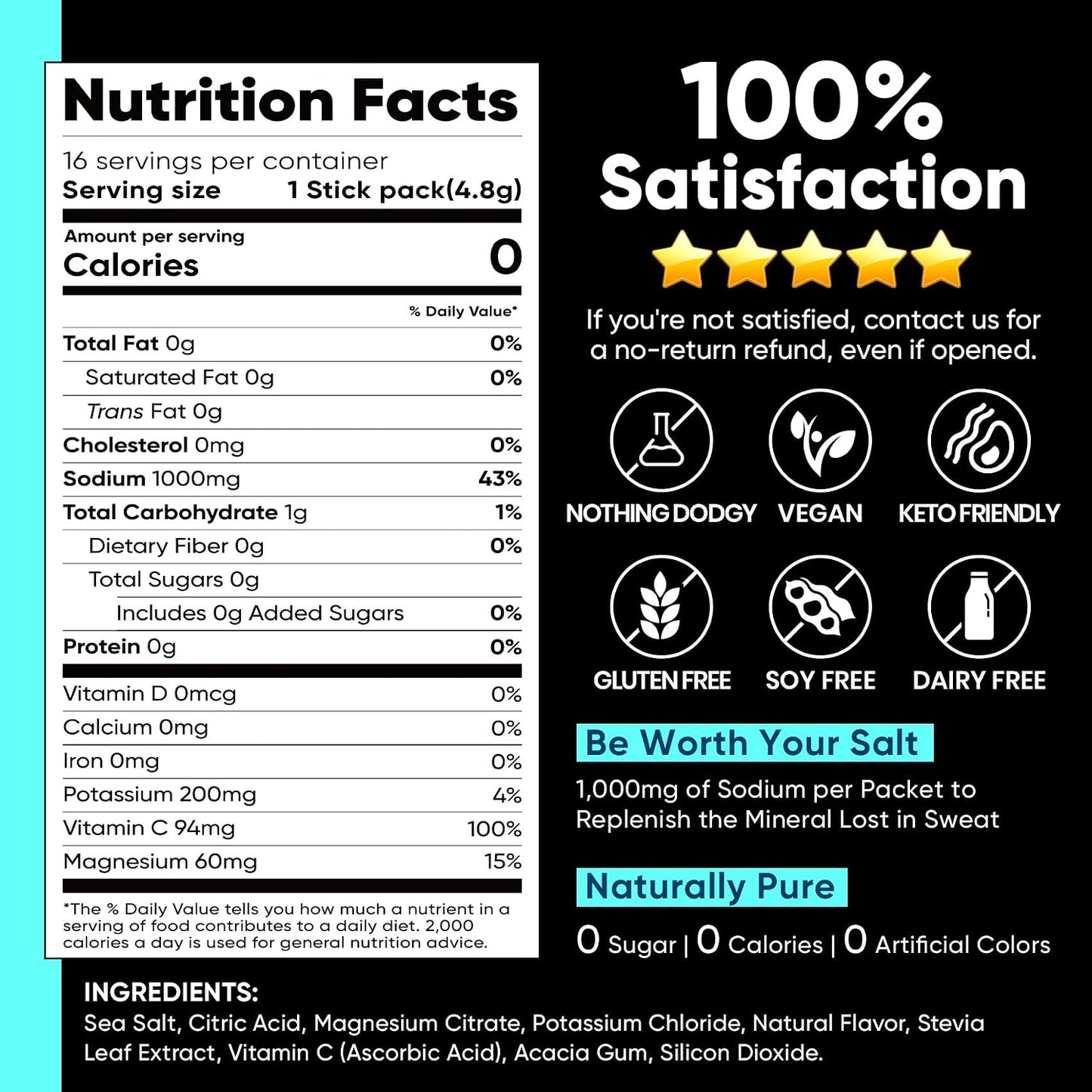 Venture Pal Electrolyte Powder Variety Pack – Sugar-Free Hydration Mix with High Sodium & Daily Vitamins | Keto, Vegan, Paleo Friendly | Zero Calories | 16+16 Sticks