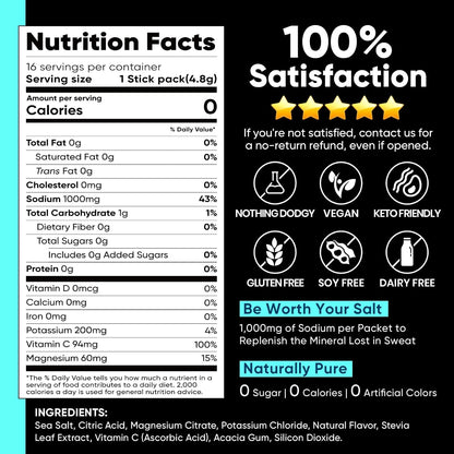 Venture Pal Electrolyte Powder Variety Pack – Sugar-Free Hydration Mix with High Sodium & Daily Vitamins | Keto, Vegan, Paleo Friendly | Zero Calories | 16+16 Sticks