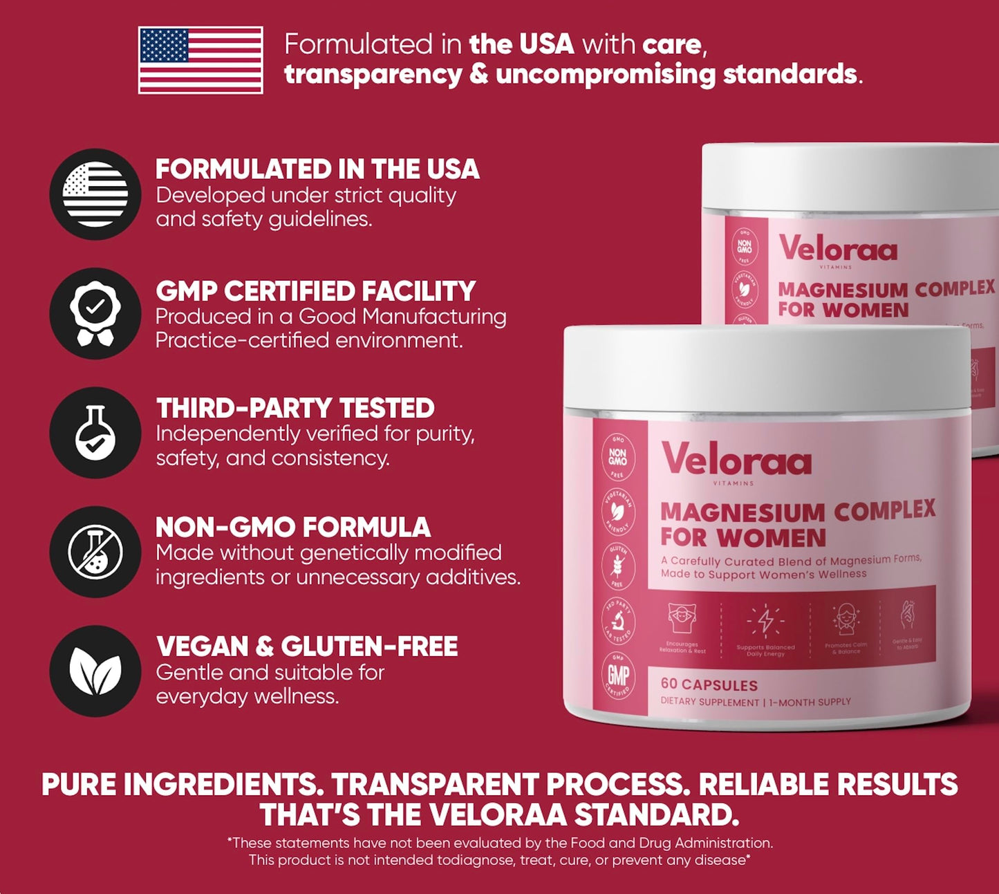 Premium Magnesium Complex for Women 60 Capsules | Complete 3-in-1 with Magnesium Glycinate Citrate & Malate Supports Calm, Digestion, Energy Vegan & Non-GMO Supplement | Veloraa Veloraa buy supplements Au