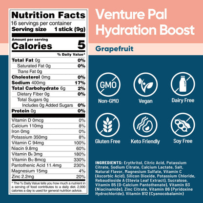 Venture Pal Sugar Free Electrolyte Powder Packets, Keto Friendly, 16 Sticks | Liquid Daily IV Hydration Packets for Rapid Rehydration. 7 Electrolytes & 5 Vitamins | Non-GMO | Vegan | Fast Dissolve