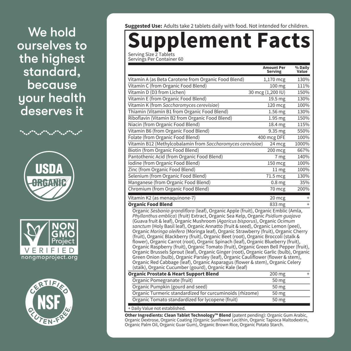 Garden of Life Organics Men's 40+ Multivitamin with Prostate Support, B12 & Vitamins – Vegan Daily Whole Food Multivitamin, Non-GMO, Certified Organic, 120 Tablets Garden of Life buy supplements Au