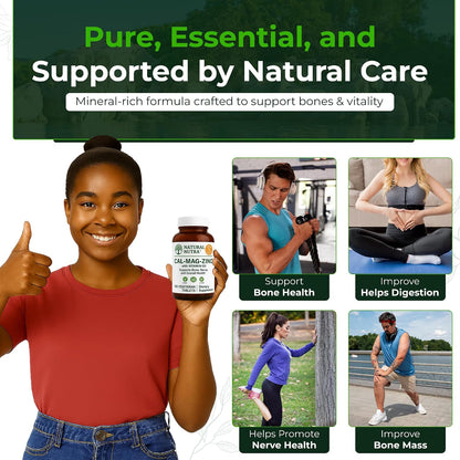 Natural Nutra Calcium Magnesium Zinc (Cal-Mag Zinc) with Vitamin D3,100 | Bone, Teeth, Muscle & Nerve Support, Gluten Free, Sugar Free