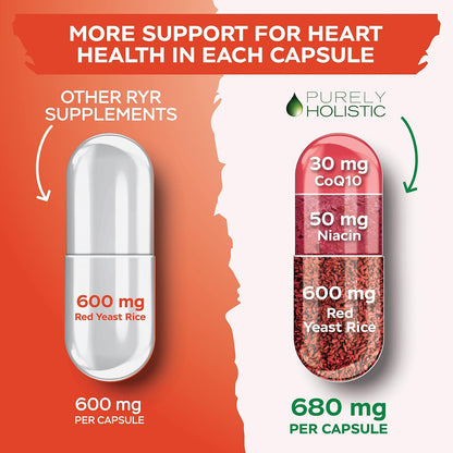 Red Yeast Rice 1200mg & Niacin + Organic Turmeric Curcumin 700mg & Bioperine Providing 95% Curcuminoids - 240 Vegetarian Capsules