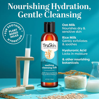 TruSkin Soothing Cleansing Milk with Rice & Oat Milk, 5 fl oz | With Hyaluronic Acid to gently remove makeup, cleanse and hydrate sensitive skin without stripping moisture